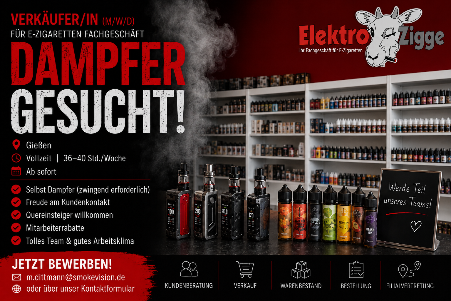 Verkäufer/in (m/w/d) für E-Zigaretten Vollzeit 40h | Gießen